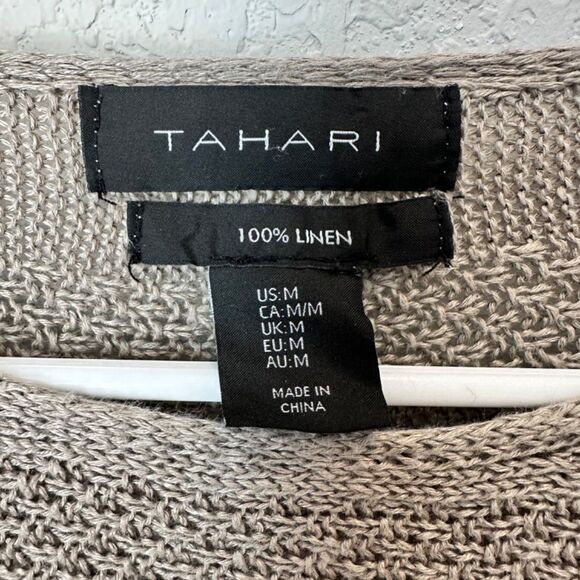 Tahari Tan 100% Linen Open Knit Dolman Sleeve Sweater - Size M - EUC - Picture 3 of 5